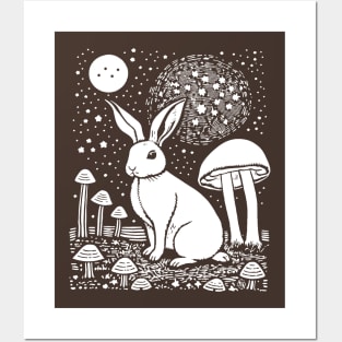 HARE with Moon & Mushrooms by FayeFamiliar Posters and Art